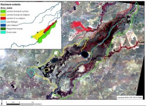 Satellite image of Lachlan Swamp and various features (Image: Lisa Thurtell, OEH)